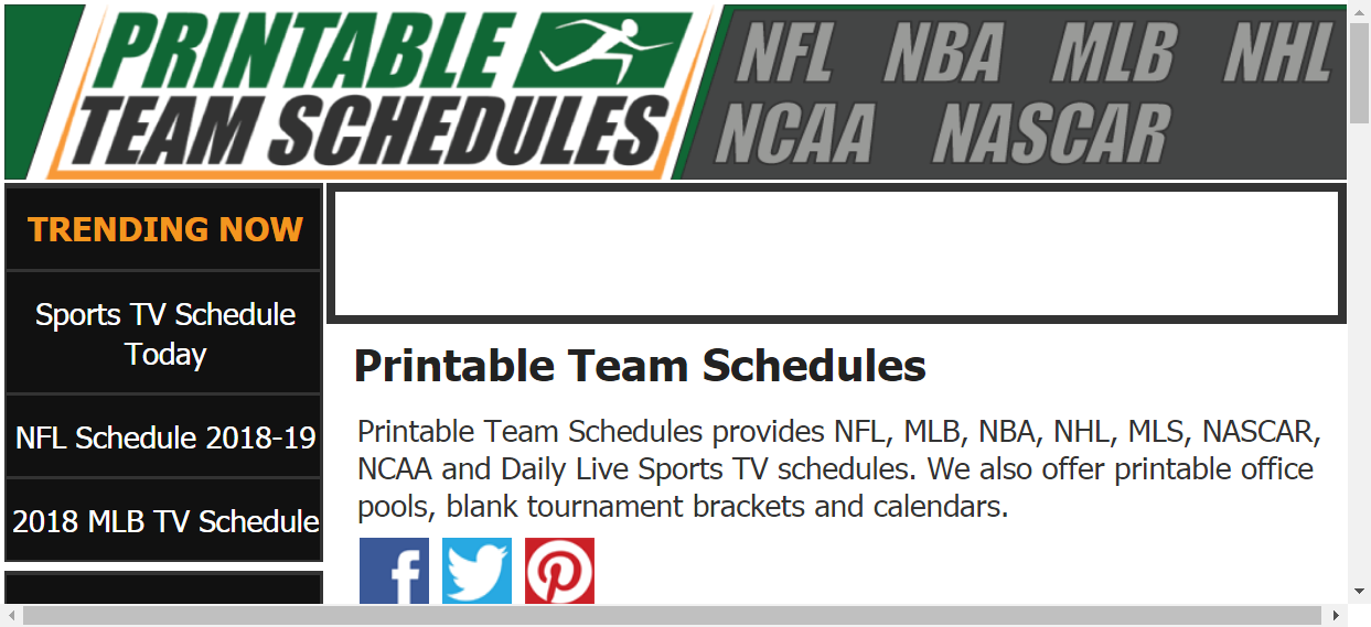 Printable Team Schedules NFL MLB NBA NHL NCAA Team 