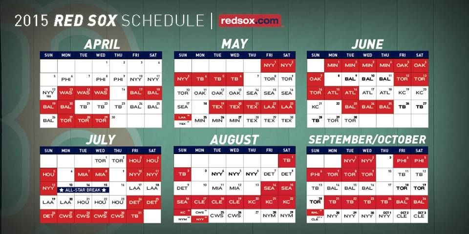 Red Sox 2015 Schedule Boston Pinterest Red Socks 