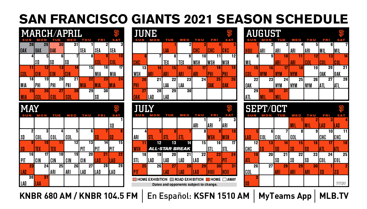 San Francisco Giants Release 2021 Schedule San Francisco 