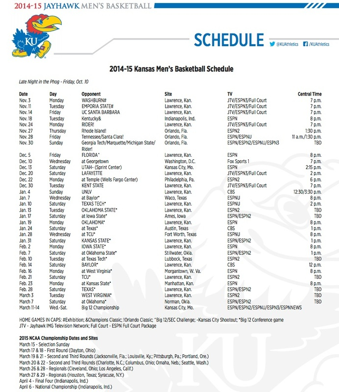 Ku Basketball Schedule Printable Printable
