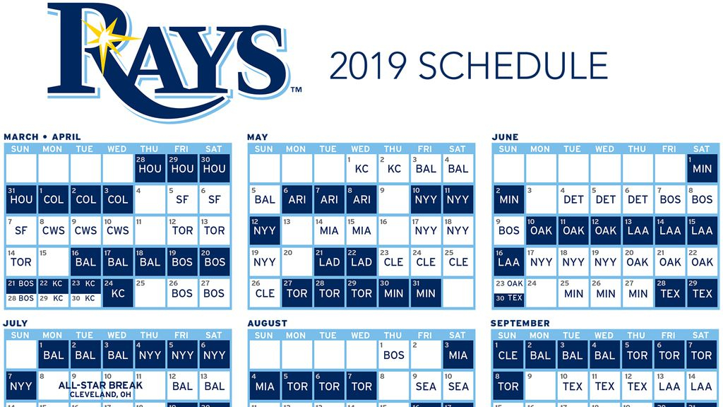 Tampa Bay Rays Baseball Schedule For 2019 Baseball Poster