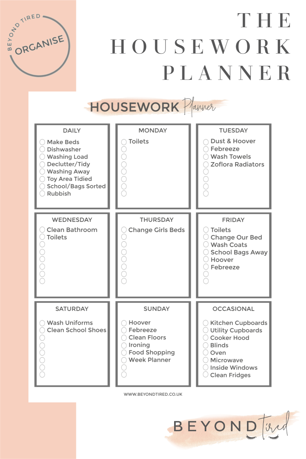 The Housework Planner Printable Template Beyond Tired 