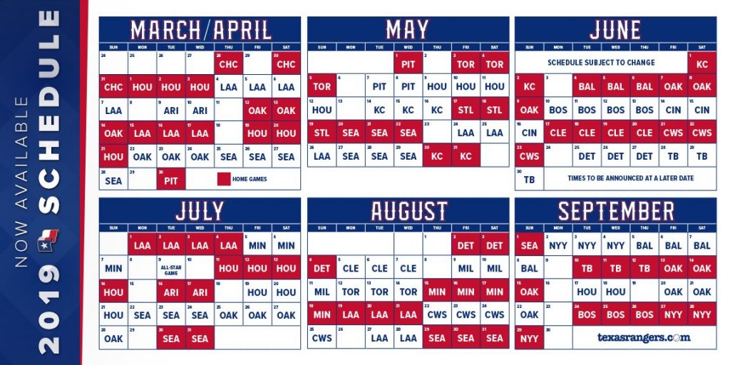 Texas Rangers Printable Schedule 2021 - PrintableSchedule.net ...