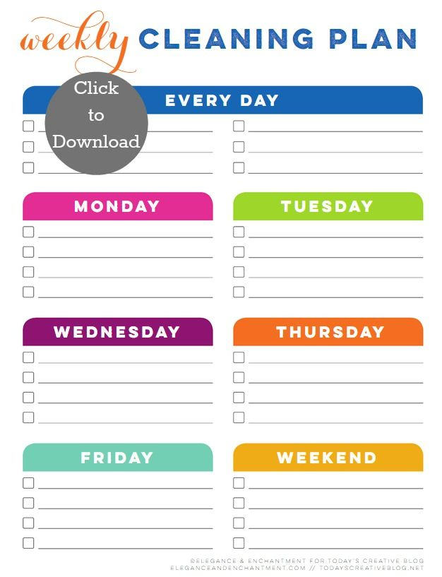 Weekly Cleaning Schedule Printable Cleaning Schedule 