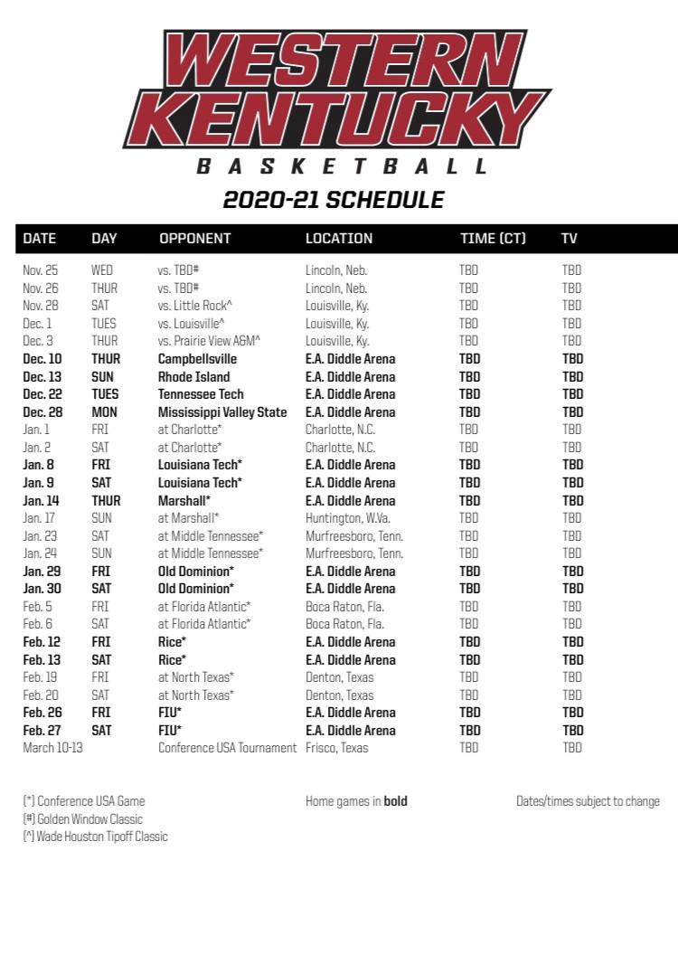 WKU Basketball Full 2020 2021 Schedule Released By 