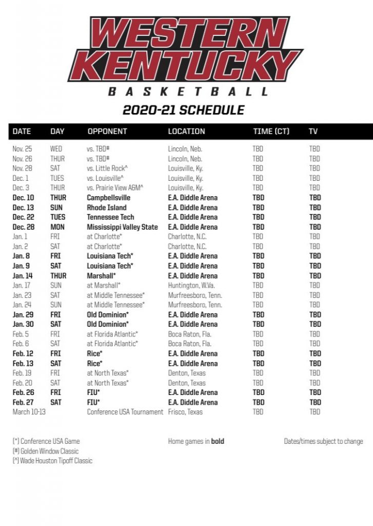 WKU Basketball Full 2020 2021 Schedule Released By