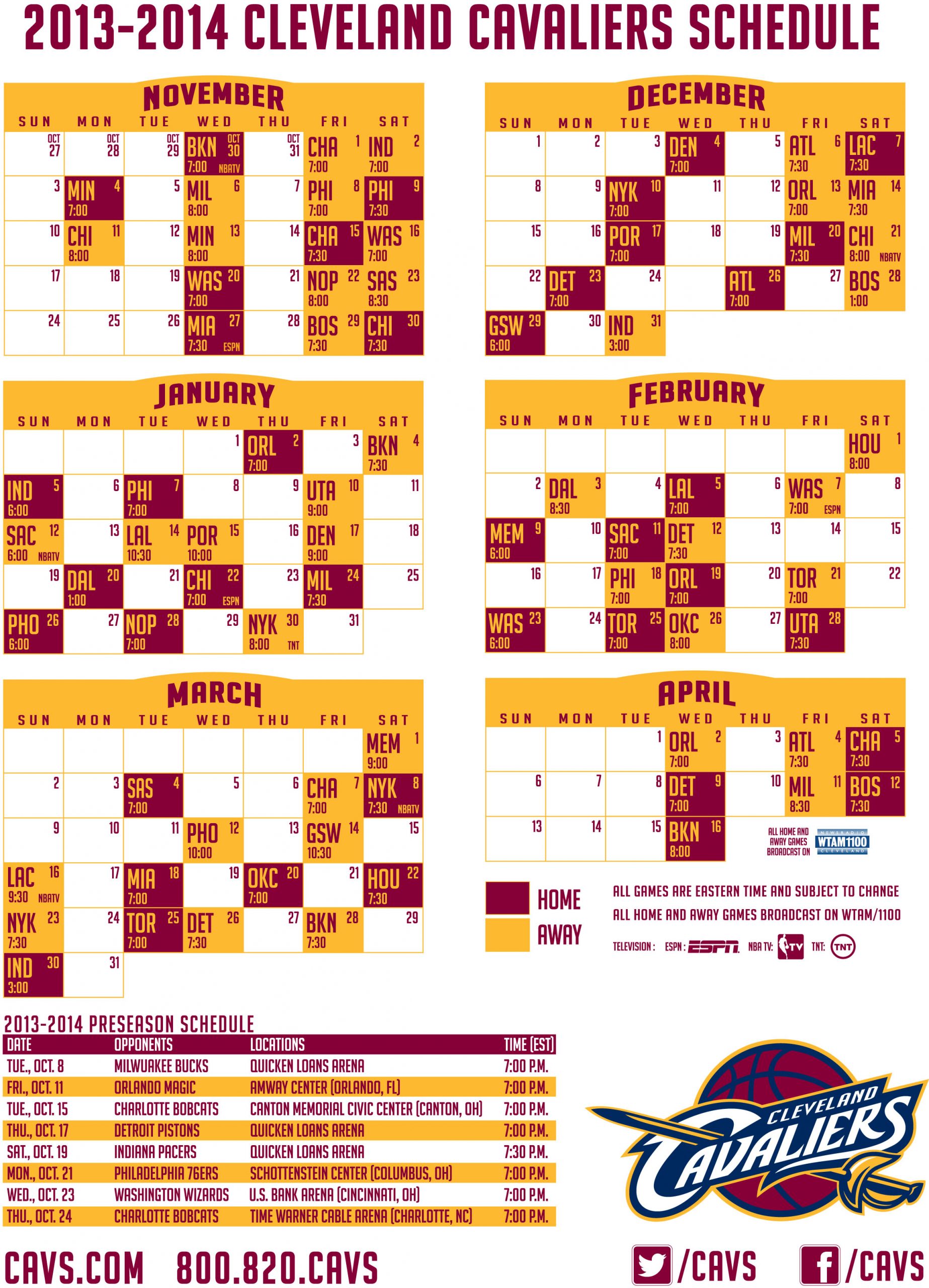 2013 2014 Cleveland Cavaliers Schedule WEOL Radio 930 AM 