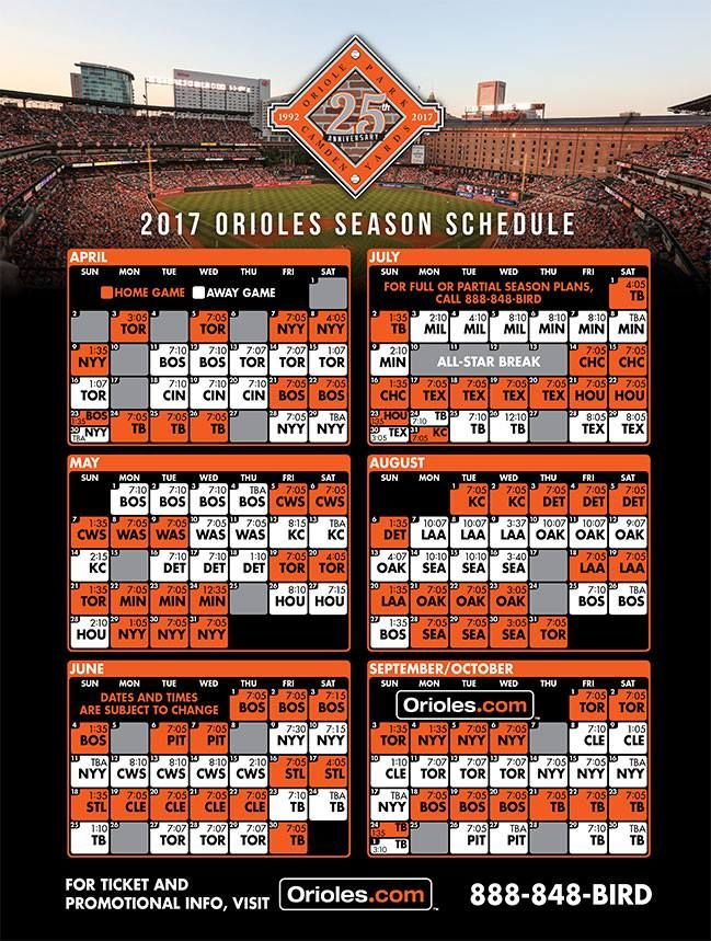 2017 Schedule Orioles Baltimore Orioles Baseball 