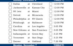 Central Time Week 9 NFL Schedule 2016 Printable