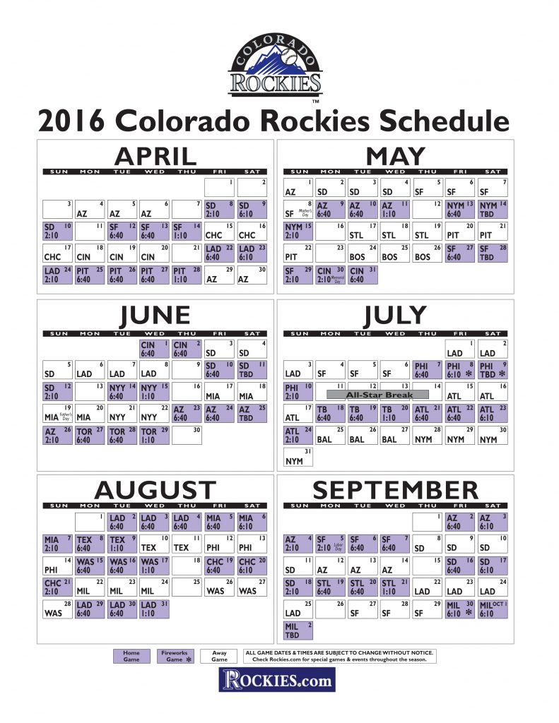 Colorado Rockies Schedule 2015 Examples And Forms