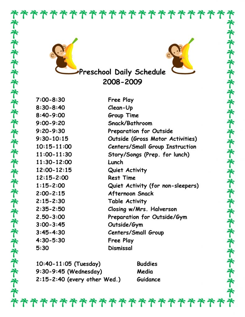 Daily Schedule Template For Preschool Printable Schedule
