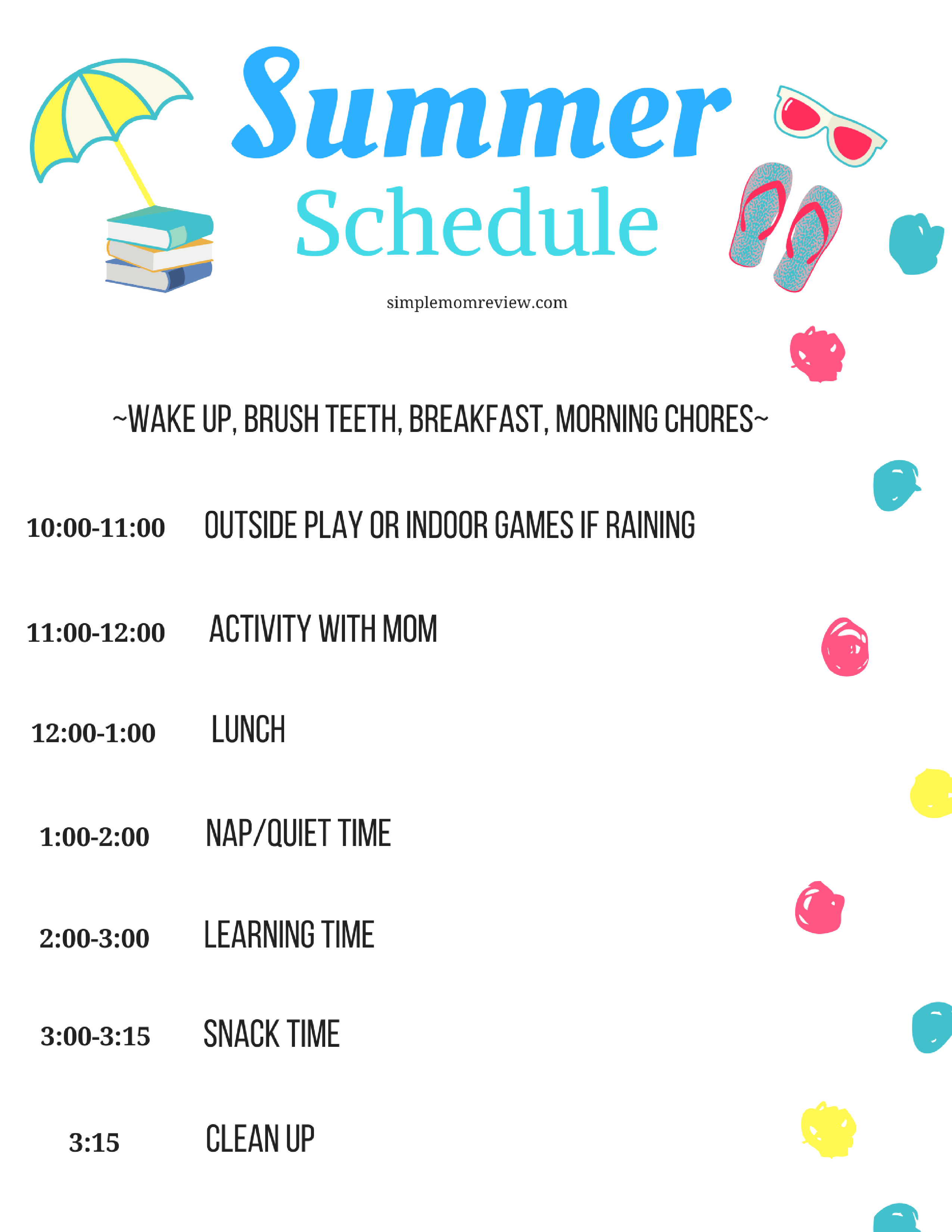Daily Summer Schedule For Kids Free Printable Simple 
