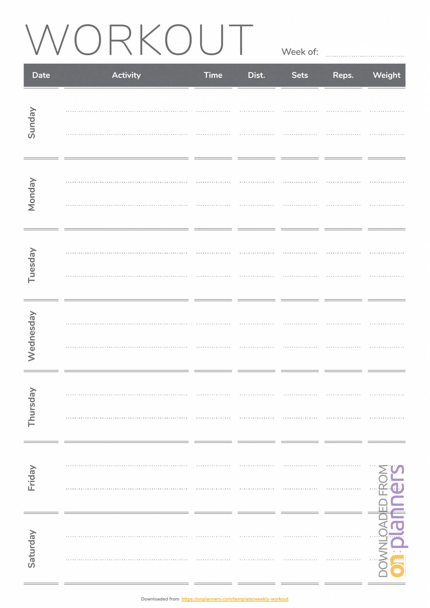 Download Printable Weekly Workout Template Pdf With Blank 