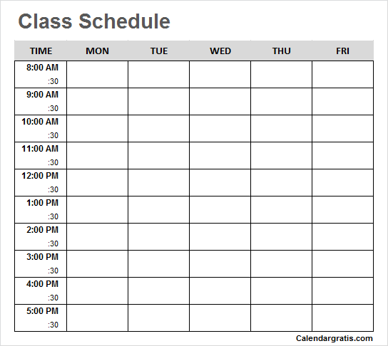 Free Blank Printable Class Schedule Template For Preschool