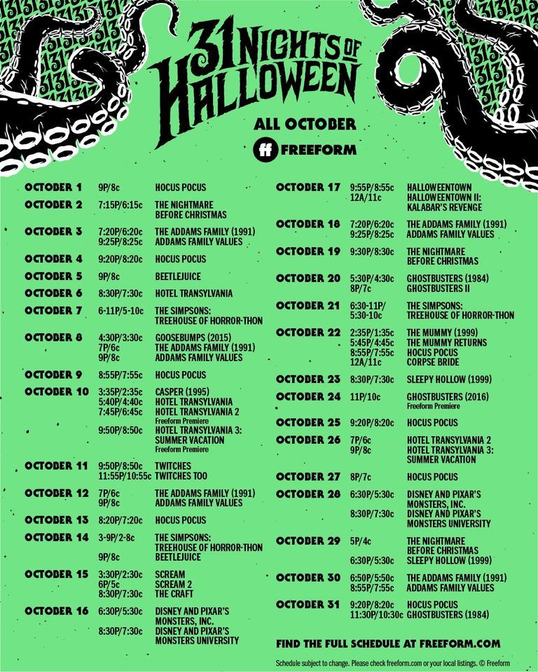 Freeform 31 Nights Of Halloween 2020 Schedule Everyday 