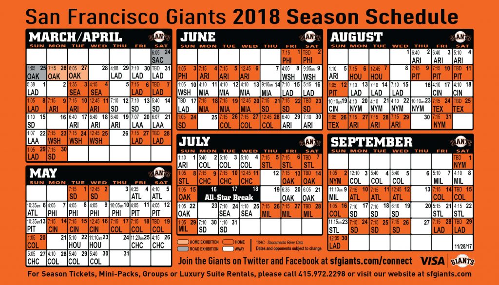 Giants Printable Schedule San Francisco Giants