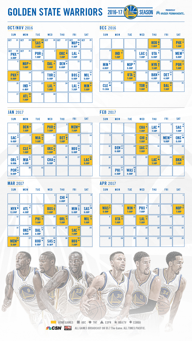 Golden State Warriors Announce Schedule For 2016 17 Season 