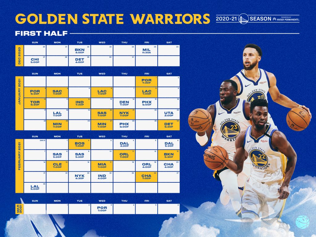 Golden State Warriors Printable Schedule 2021