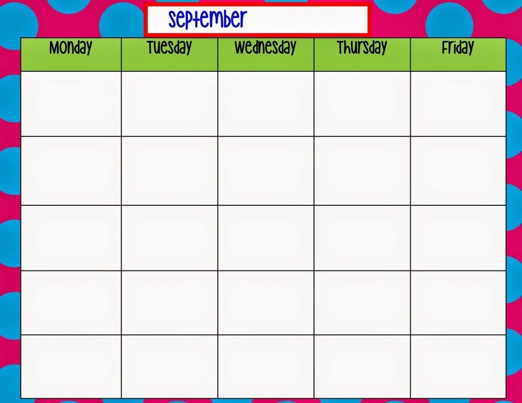 Monday Friday Blank Weekly Schedule Calendar Template
