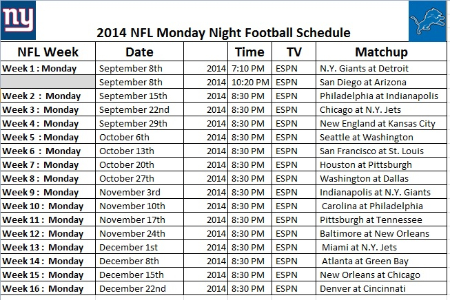 Monday Night Football Schedule 2021 Printable 2021 New 
