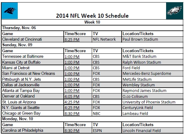 NFL Schedule Week 10 Printerfriend ly