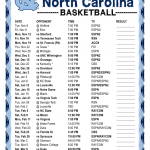 Printable 2018 2019 North Carolina Tarheels Basketball
