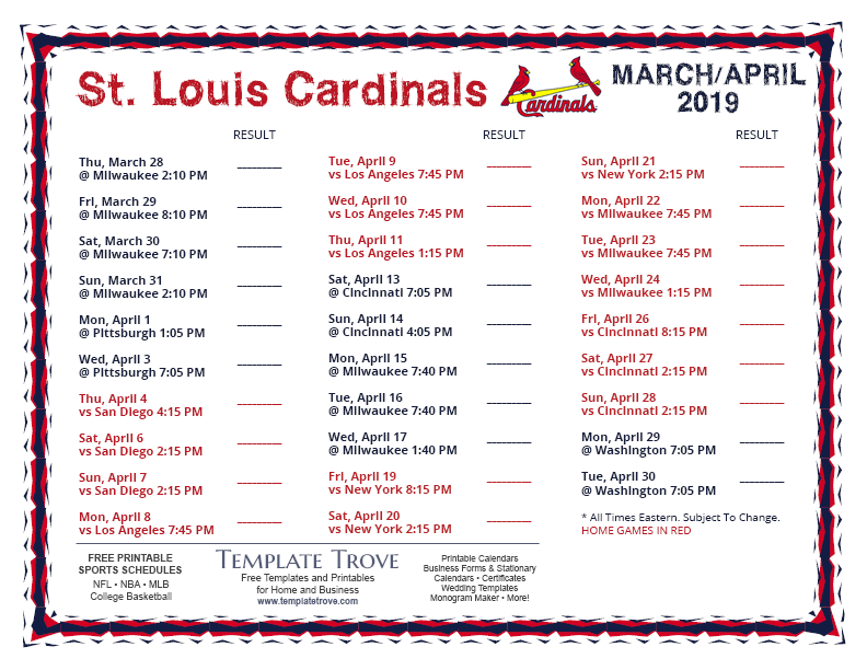 Printable 2019 St Louis Cardinals Schedule