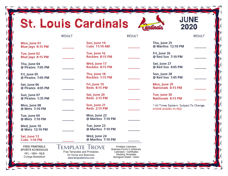 Printable 2020 St Louis Cardinals Schedule