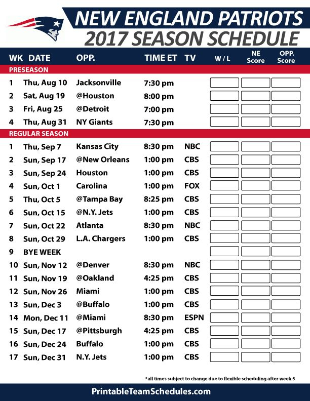 Nfl Printable Football Schedule Printable Schedule