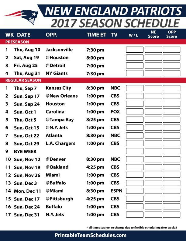 Printable One Page Nfl Schedule PrintableTemplates