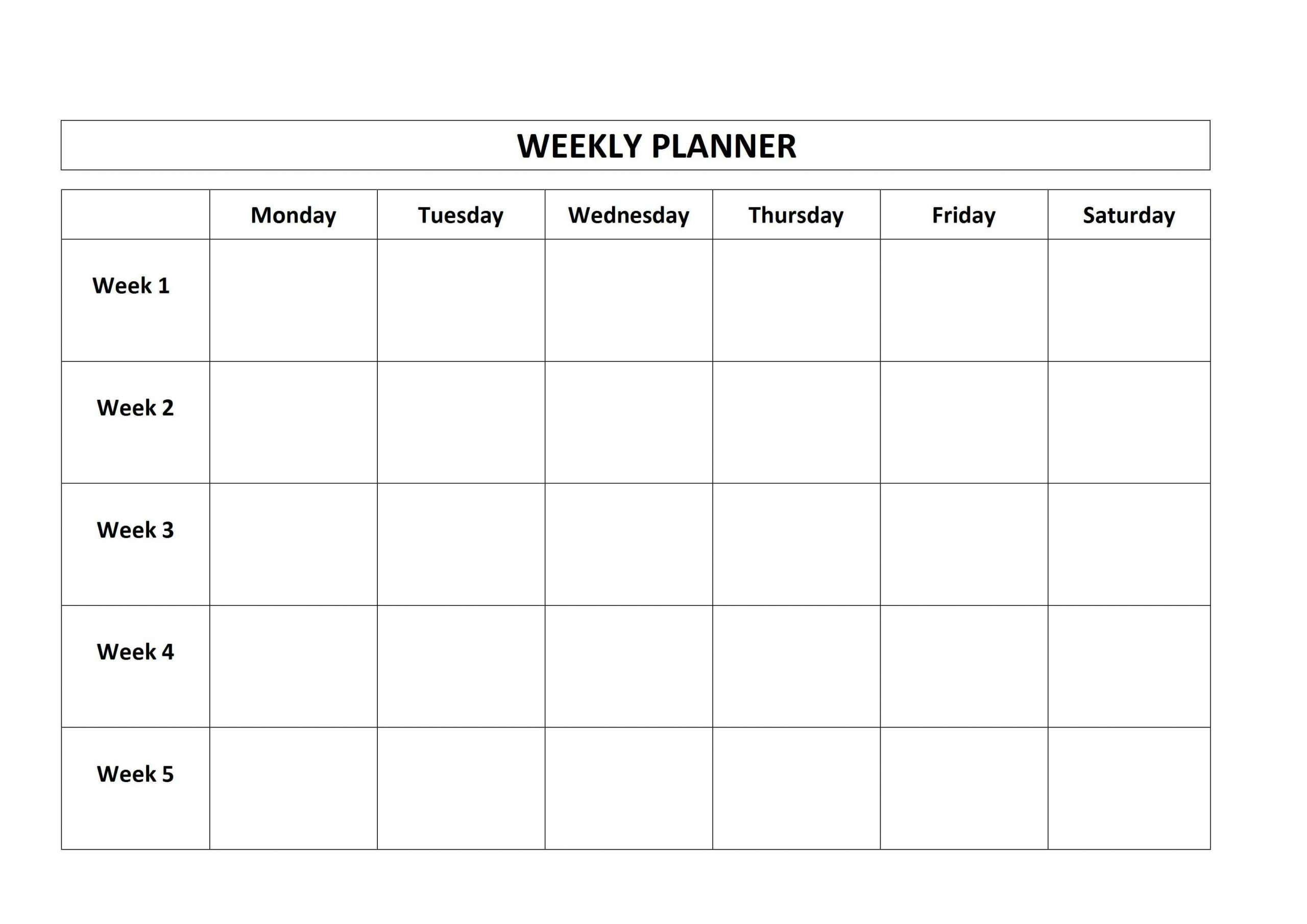 Printable Weekly Calendar Monday Thru Friday Example 