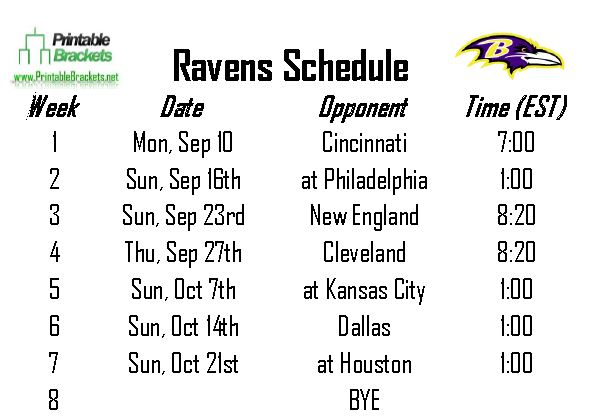 Ravens Schedule Baltimore Ravens Schedule Printable