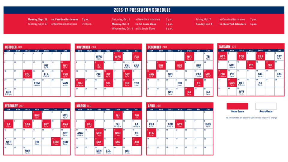 Schedule Downloads Washington Capitals