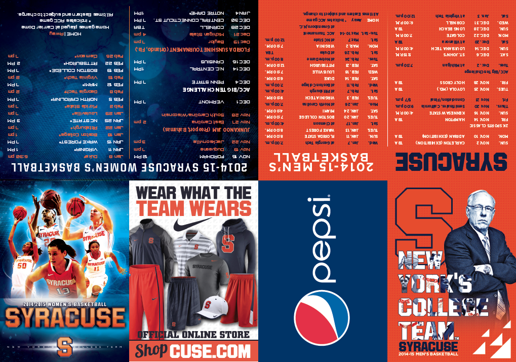 Syracuse Men s Women s Basketball Schedule Card 2014 