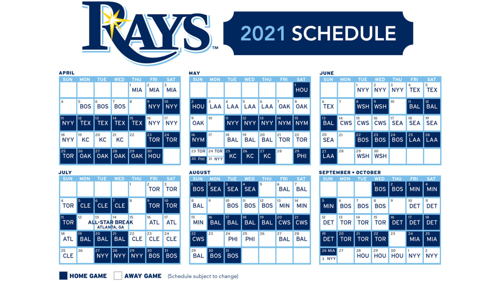 Tampa Bay Rays Release 2021 Season Schedule