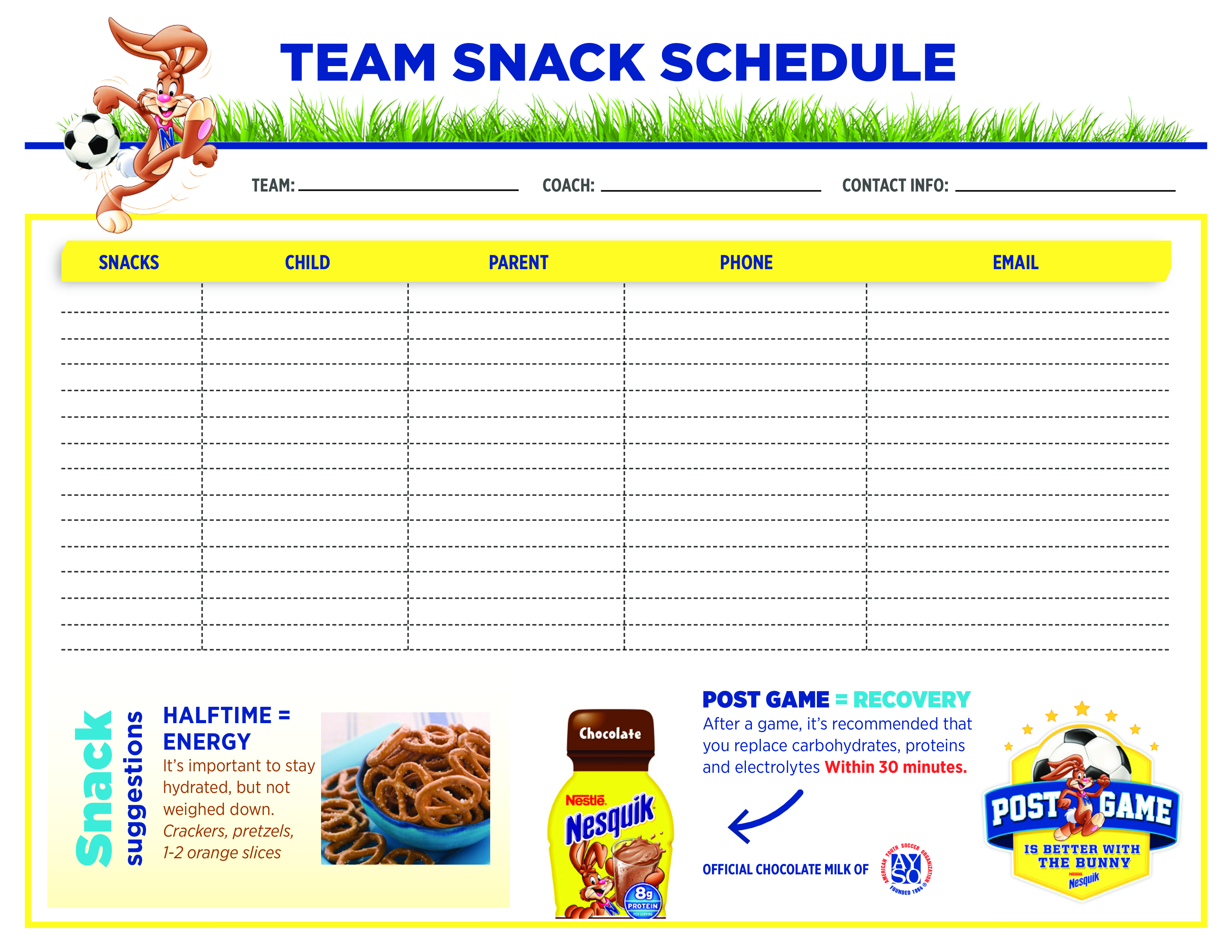 Team Snack Schedule Templates At Allbusinesstemplates