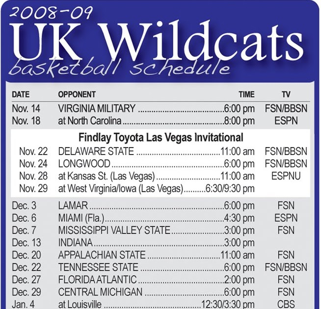 The Press Online Printable UK Basketball Schedule