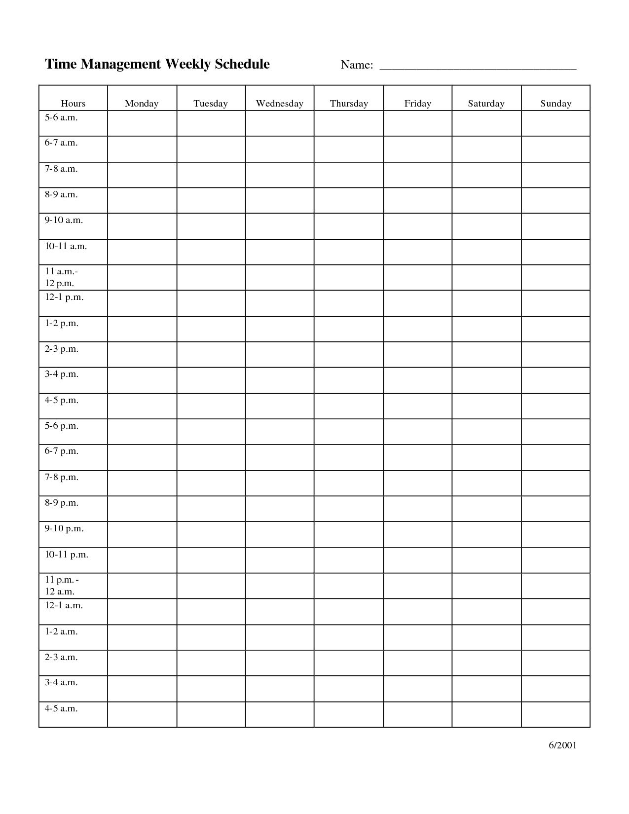 Time Management Weekly Schedule Template Weekly Planner 