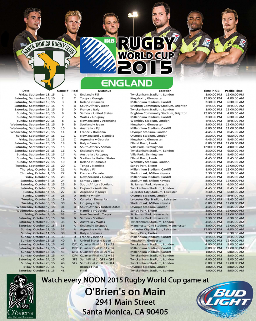 2015 Rugby World Cup Schedule Pacific Time 