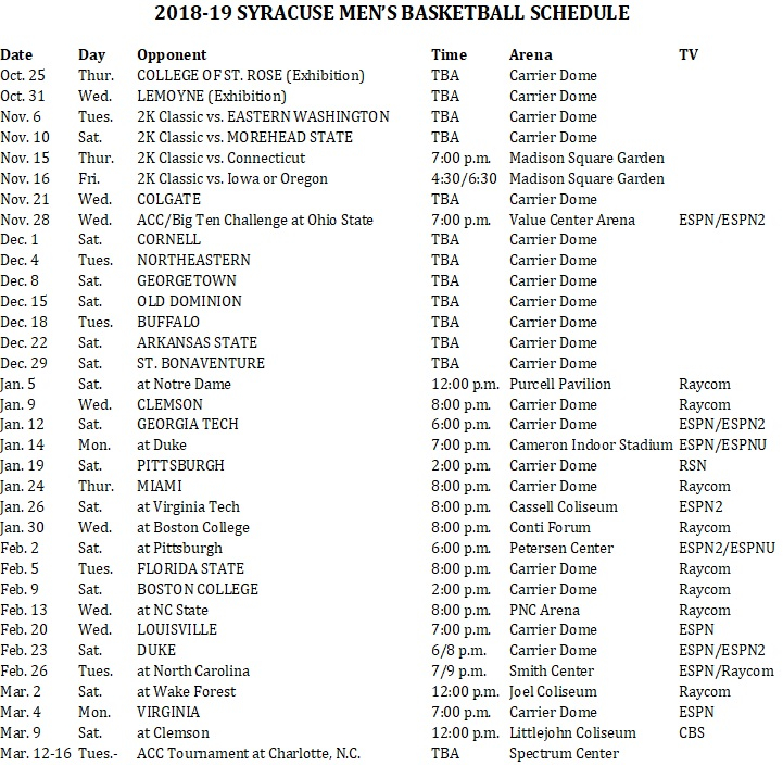 ACC Announces Conference Game Dates Times For Syracuse 