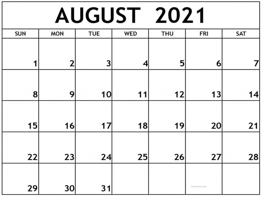 August 2021 Calendar Printable Schedule ExcelSheet Calendar