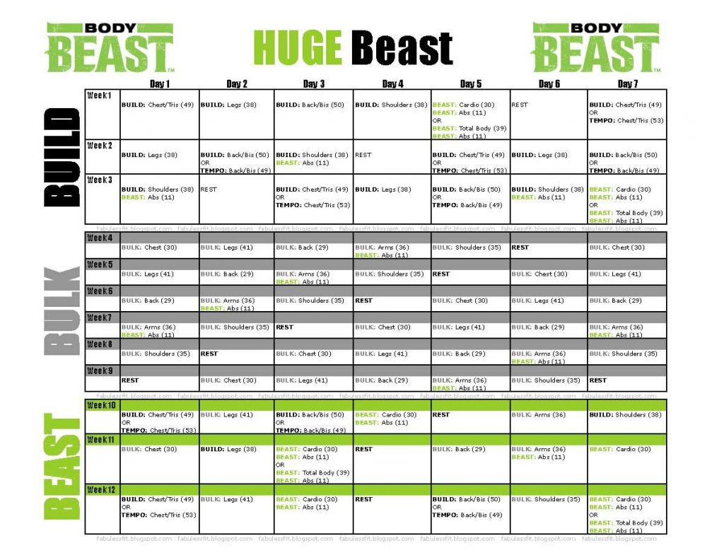 Body Beast Body Beast Workout Schedule Body Beast Workout