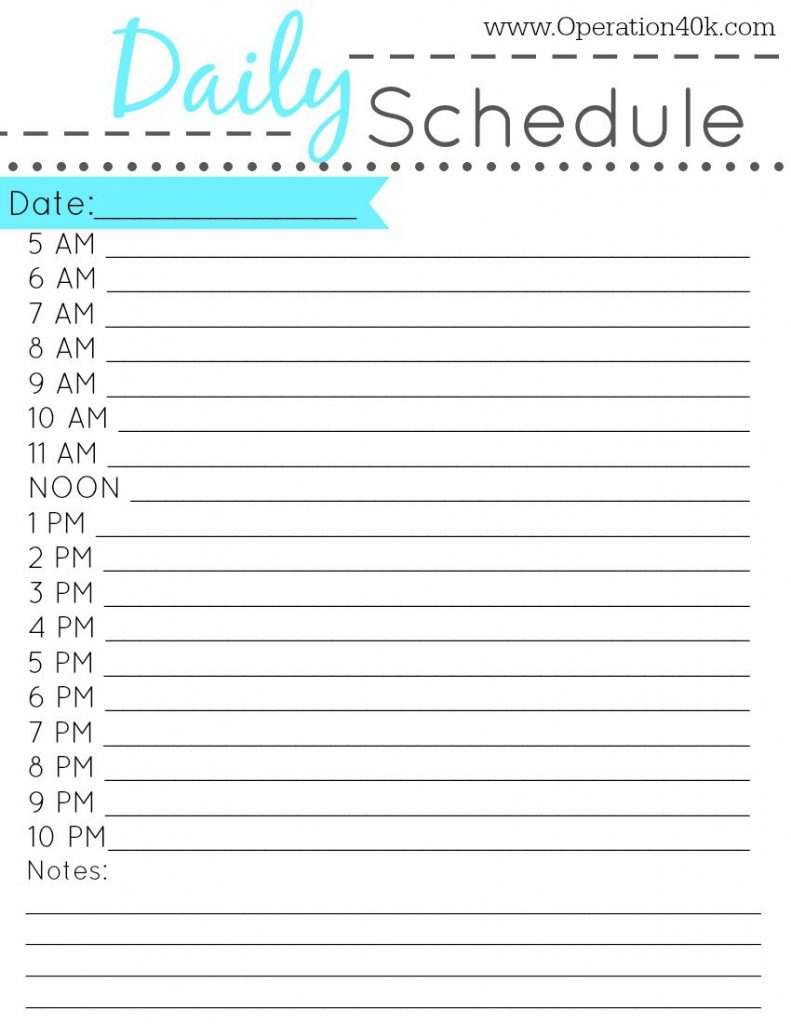Daily Schedule Printable Daily Schedule Template Daily
