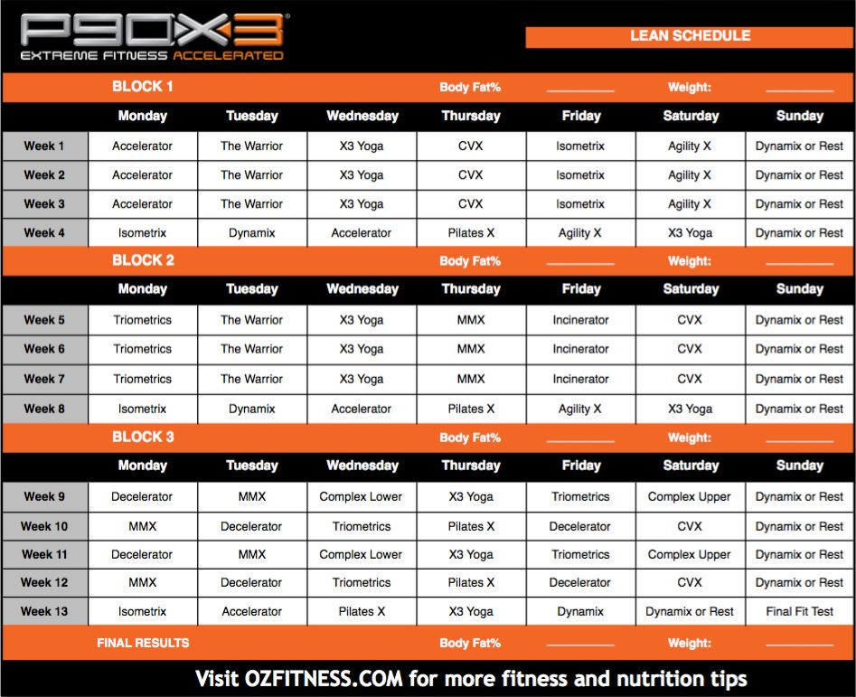 Download P90X3 Lean Schedule And Calendar P90x3 Workout 