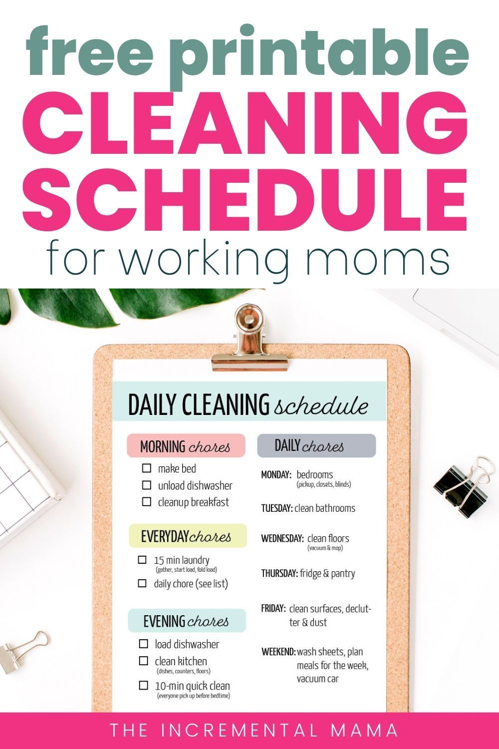 Easy Printable Cleaning Schedule For Working Moms 