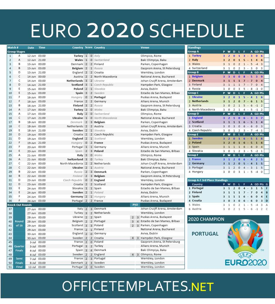 Euro 2021 Match Schedule Excel Euro 2020 2021 Schedule