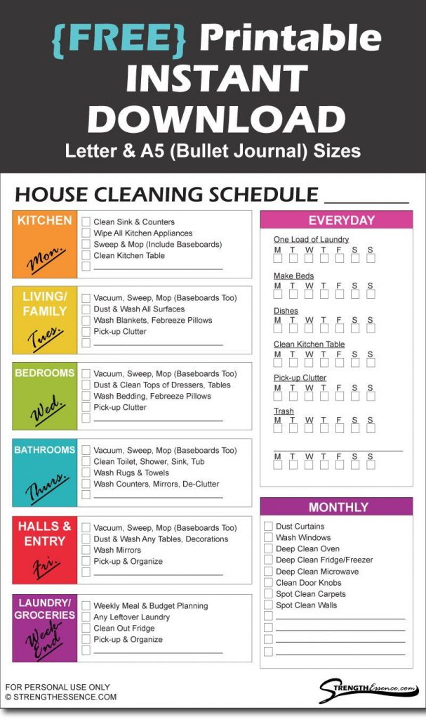 FREE 2020 House Cleaning Schedule Printable PDF Template