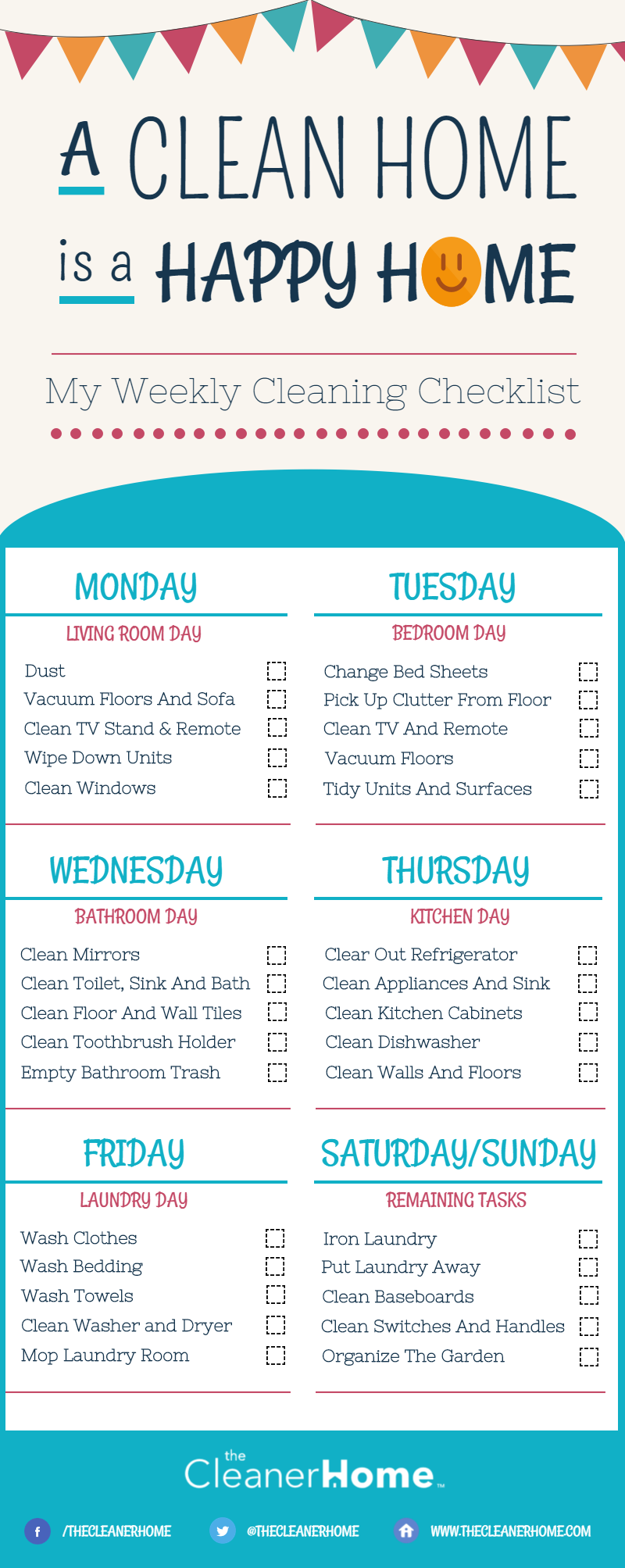 FREE Printable Weekly House Cleaning Checklist The 