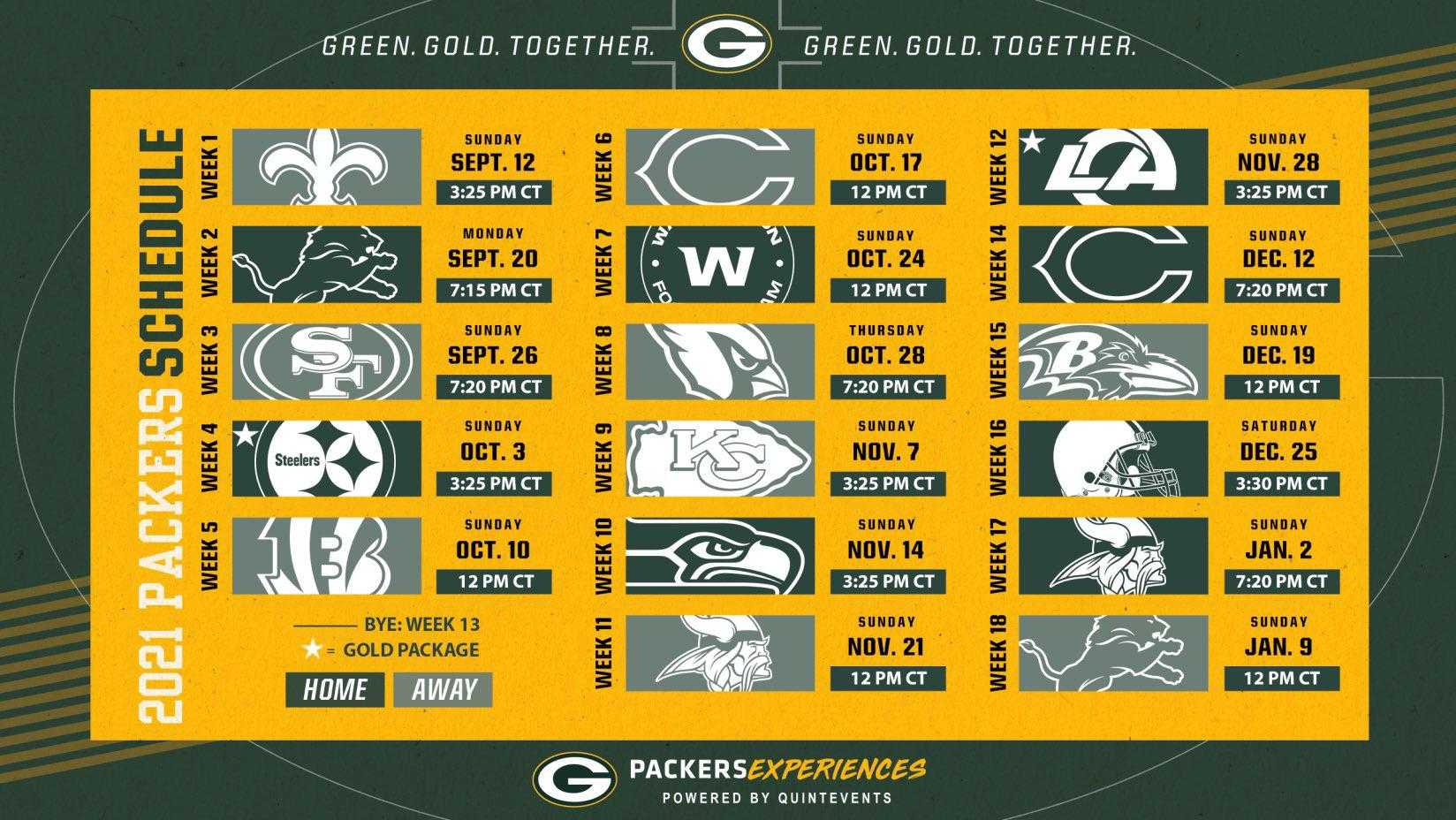 Green Bay Packers 2021 Schedule Release Weeks 14 18 WI 