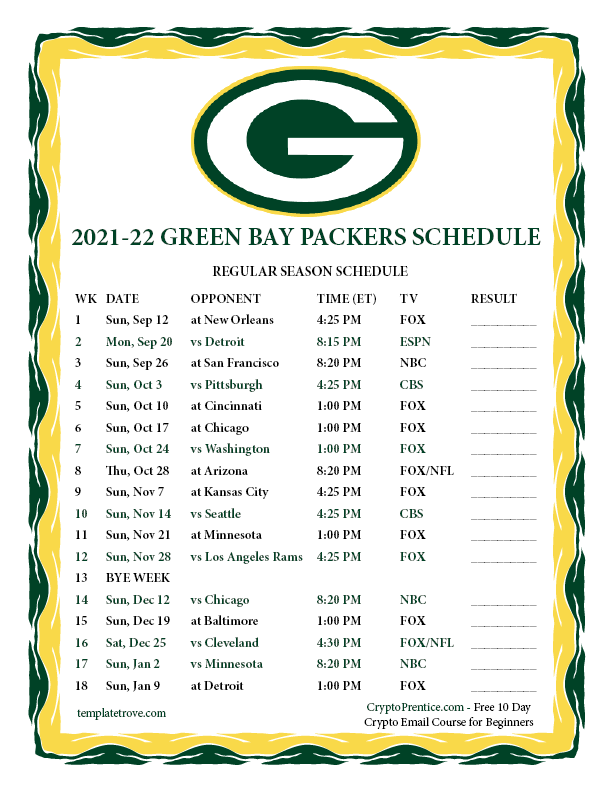 Green Bay Packers Schedule 2021 22 Printable New England 